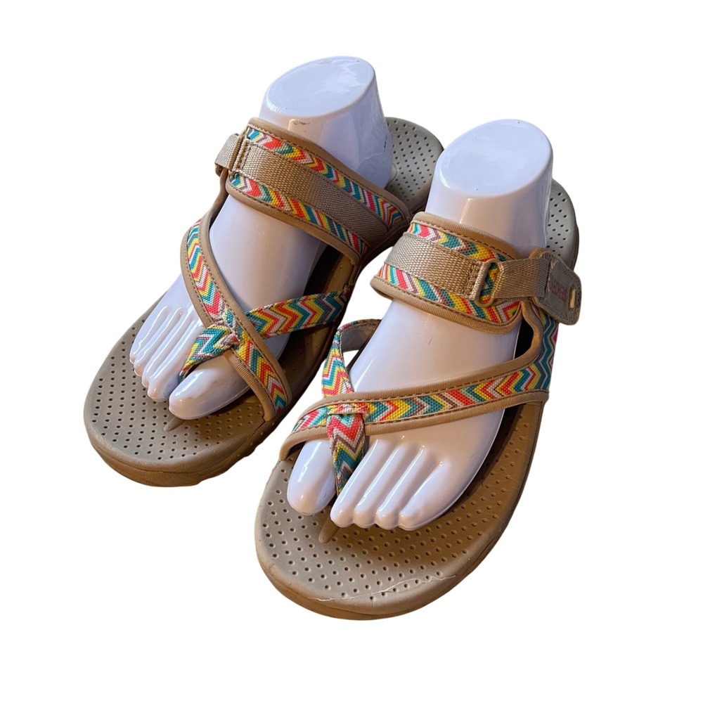 SKECHERS REGGAE SANDALS Women 11 Sew Me Boho Woven Thong Flip Flop Hiking Beach